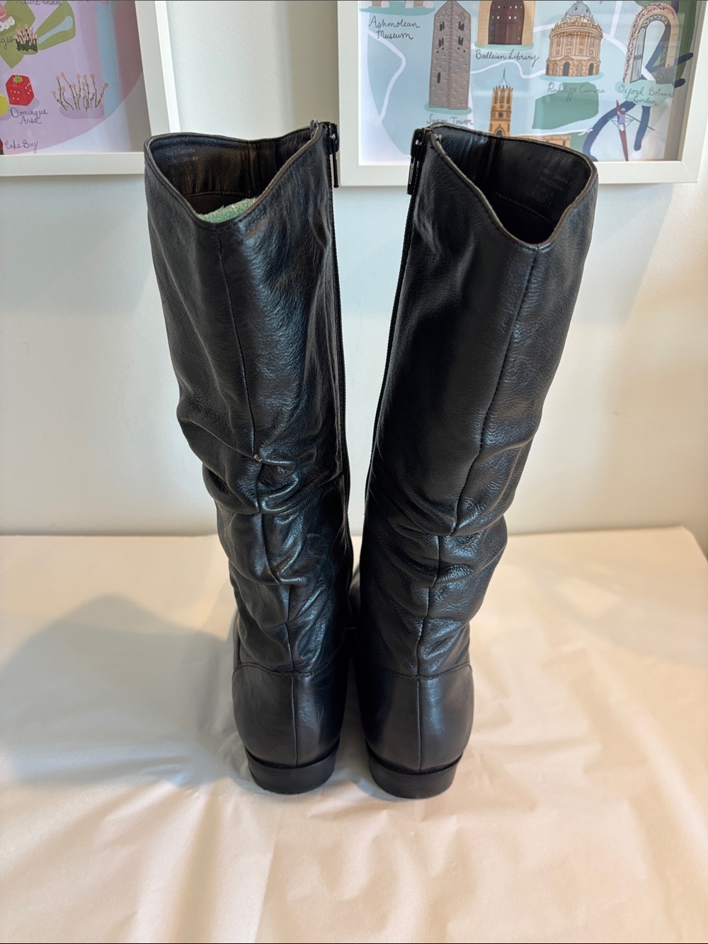 ALDO Black faux Leather slouchy Mid-Calf Boots side zipper round toe flats sz 8 - Picture 7 of 17